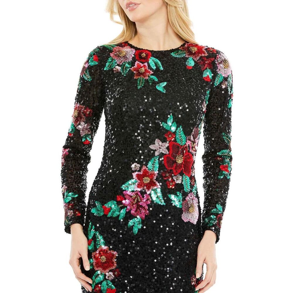 Mac Duggal Sz 16 Style5596 Black Floral Sequin Formal Evening Gown NWT MSRP $698 - Picture 3 of 12